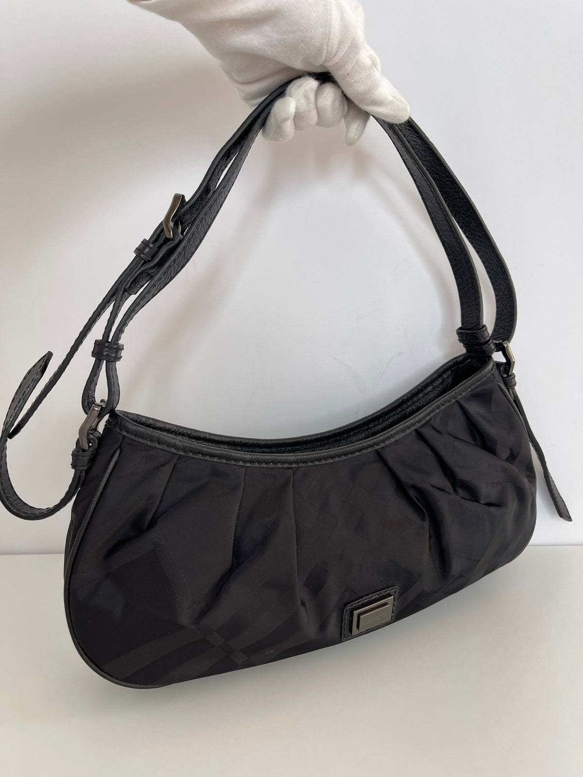 Burberry Nylon Beat Leather Trimmed Shoulder Bag