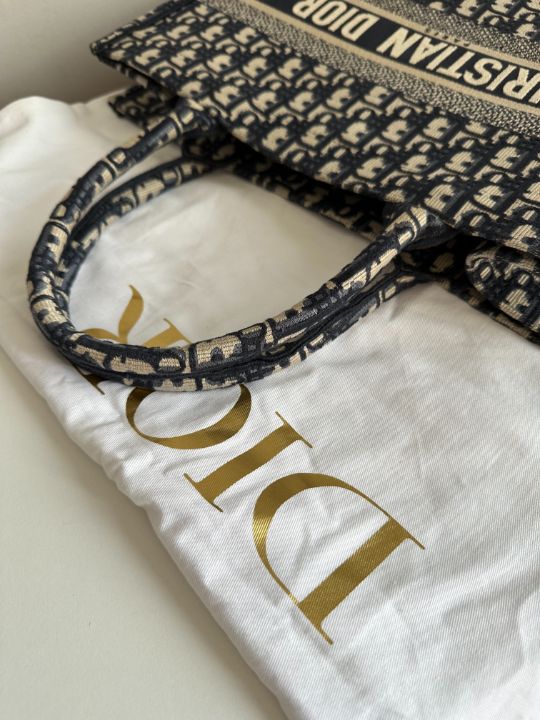 Christian Dior Medium Dior Book Ecru and Blue Dior Oblique