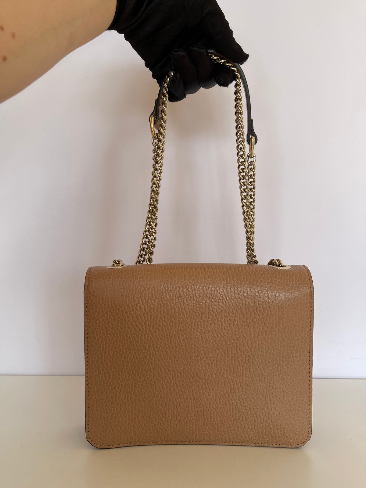 Gucci Dollar Calfskin Small Interlocking G Shoulder Bag Camelia