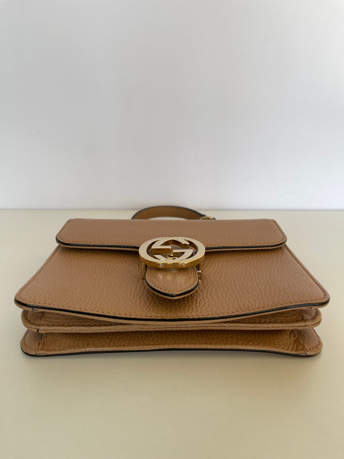 Gucci Dollar Calfskin Small Interlocking G Shoulder Bag Camelia