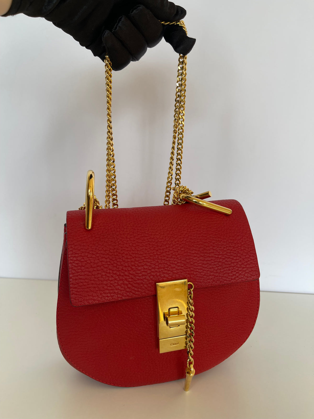 Chloe Grained Lambskin Small Drew Red Bag