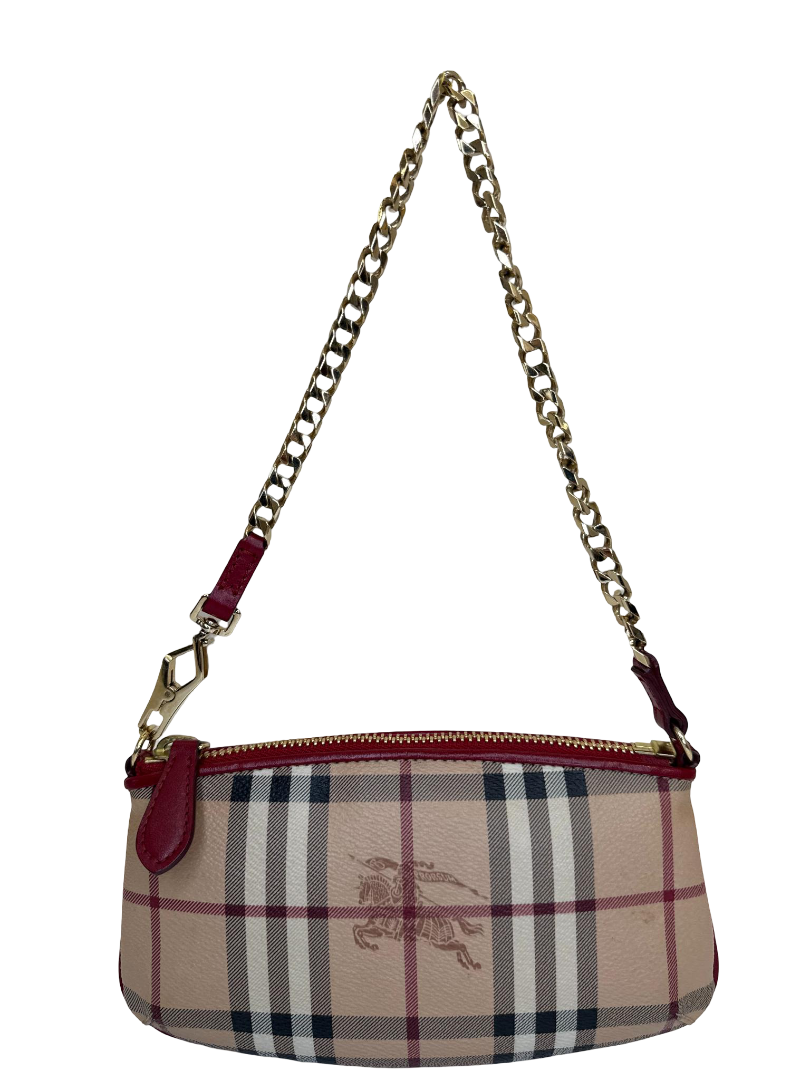 Burberry Clara Red/Beige Haymarket Check Coated Canvas Pochette