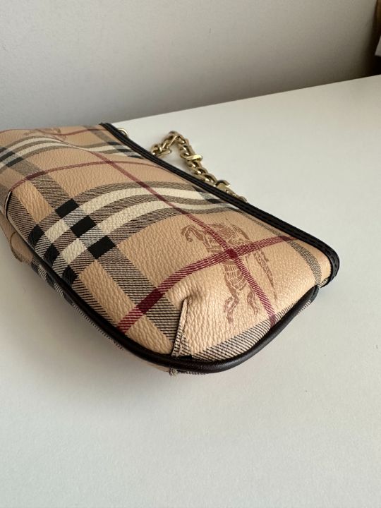 Burberry Anabel Pochette Chocolate Haymarket Check Coated Canvas