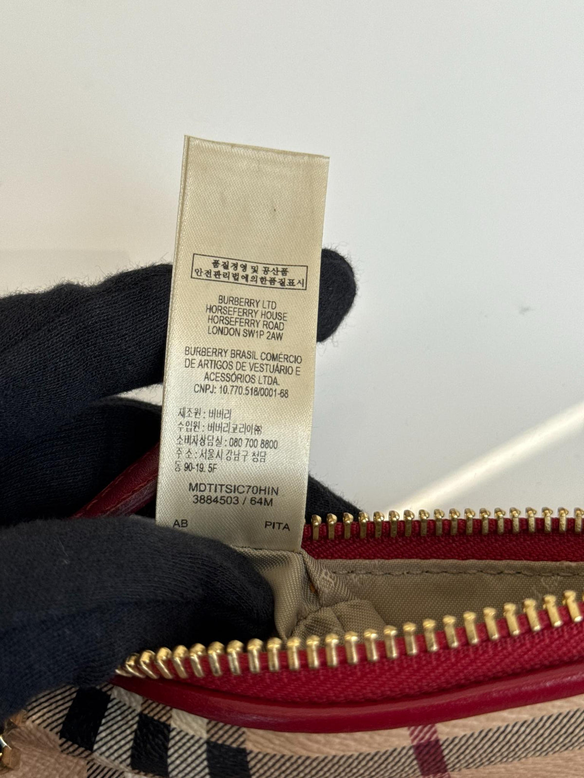 Burberry Clara Red/Beige Haymarket Check Coated Canvas Pochette