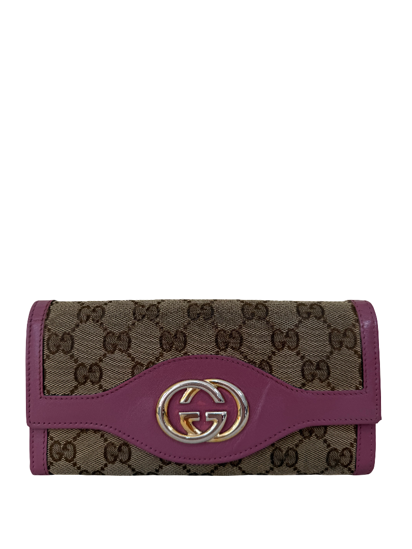 Gucci GG Interlocking Canvas Bifold Long Wallet Pink