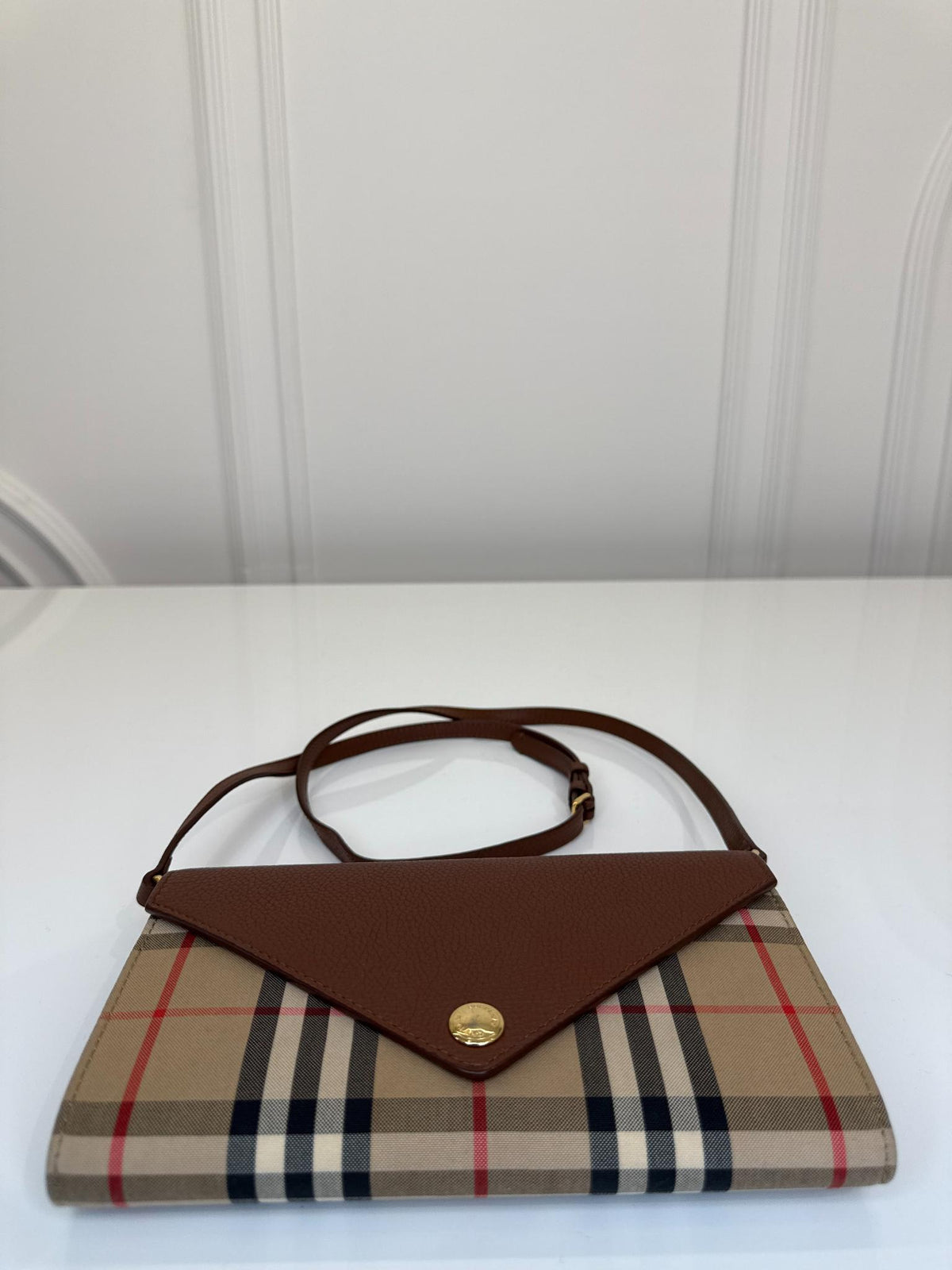 Burberry Hannah Brown Leather and House Check Crossbody Bag