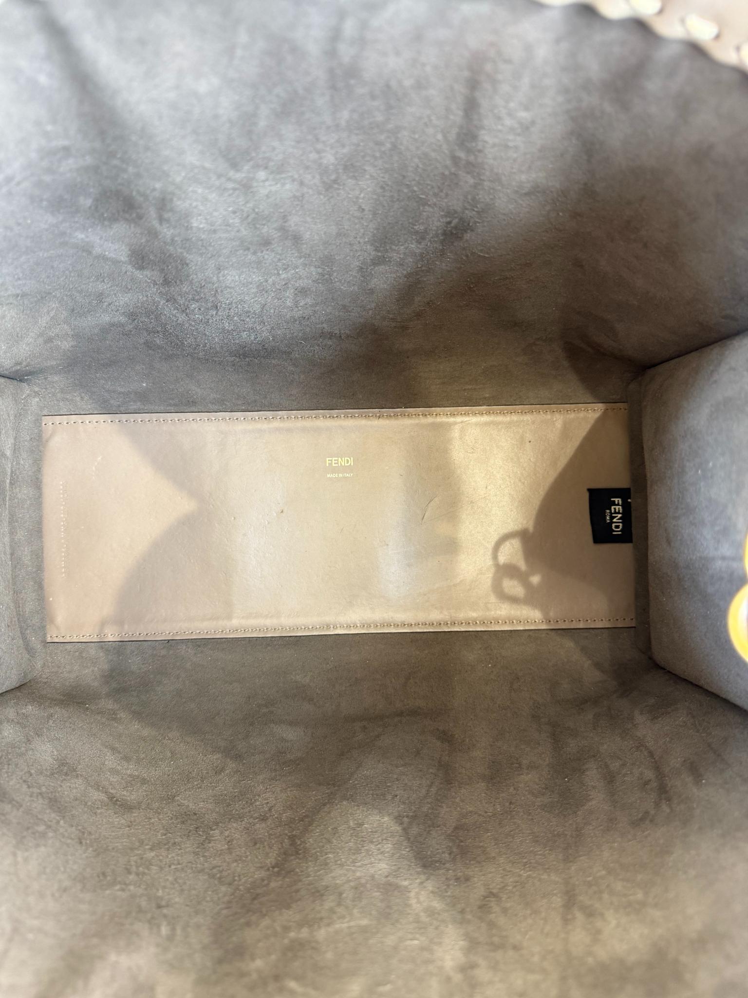 Fendi Dark Beige Leather/Snakeskin Medium Sunshine Tote Bag