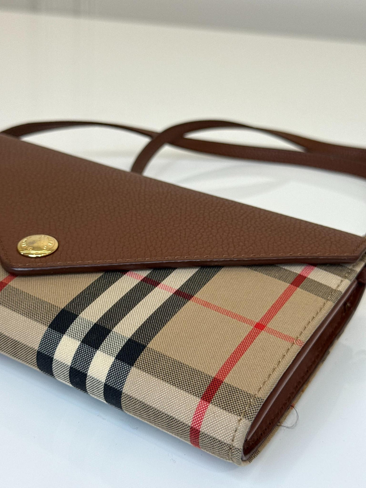 Burberry Hannah Brown Leather and House Check Crossbody Bag
