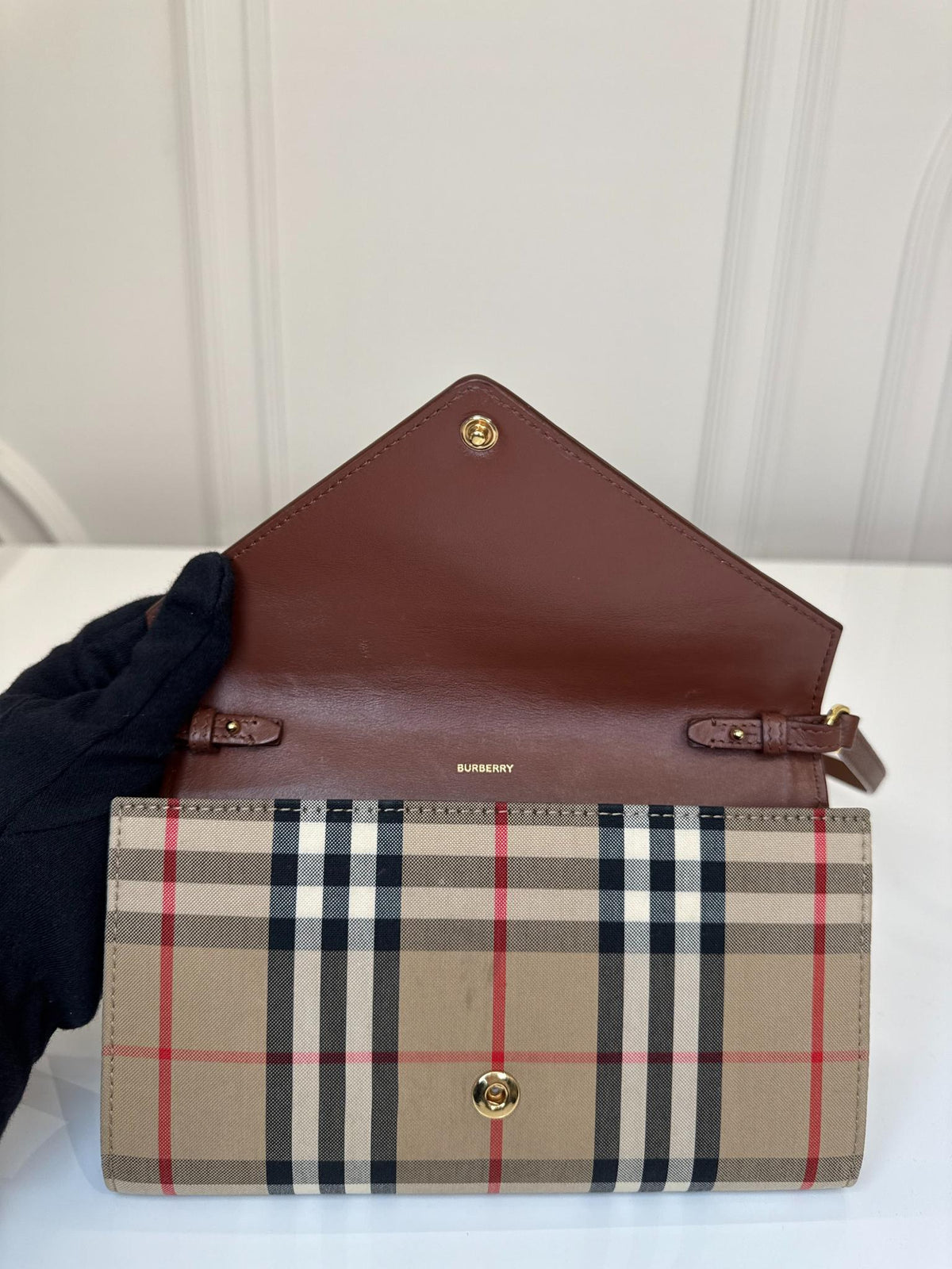 Burberry Hannah Brown Leather and House Check Crossbody Bag