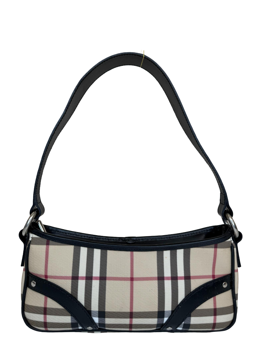 Burberry Black/Beige House Check PVC and Leather Pochette Bag