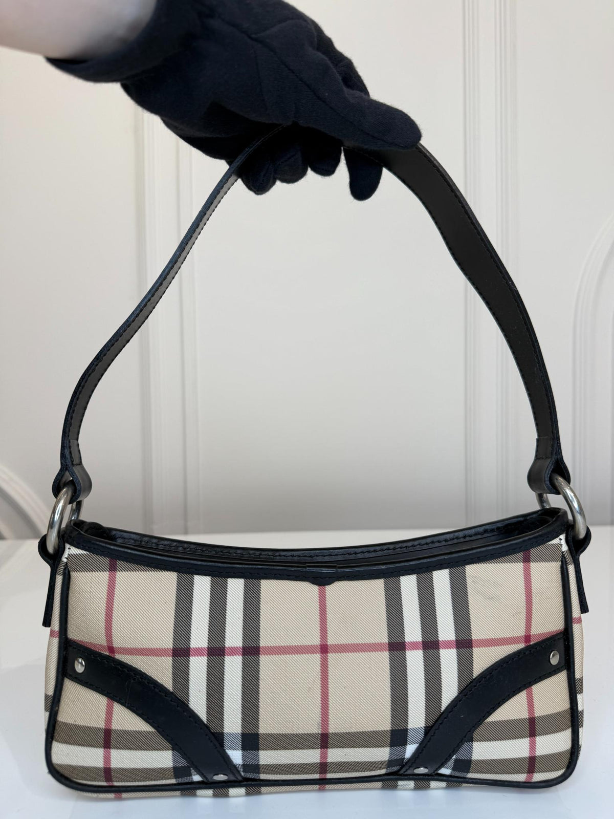 Burberry Black/Beige House Check PVC and Leather Pochette Bag