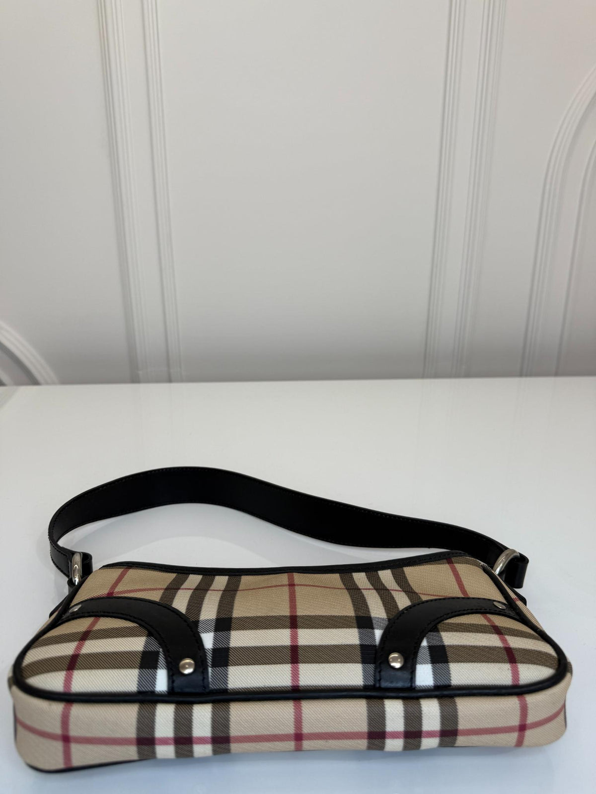 Burberry Black/Beige House Check PVC and Leather Pochette Bag