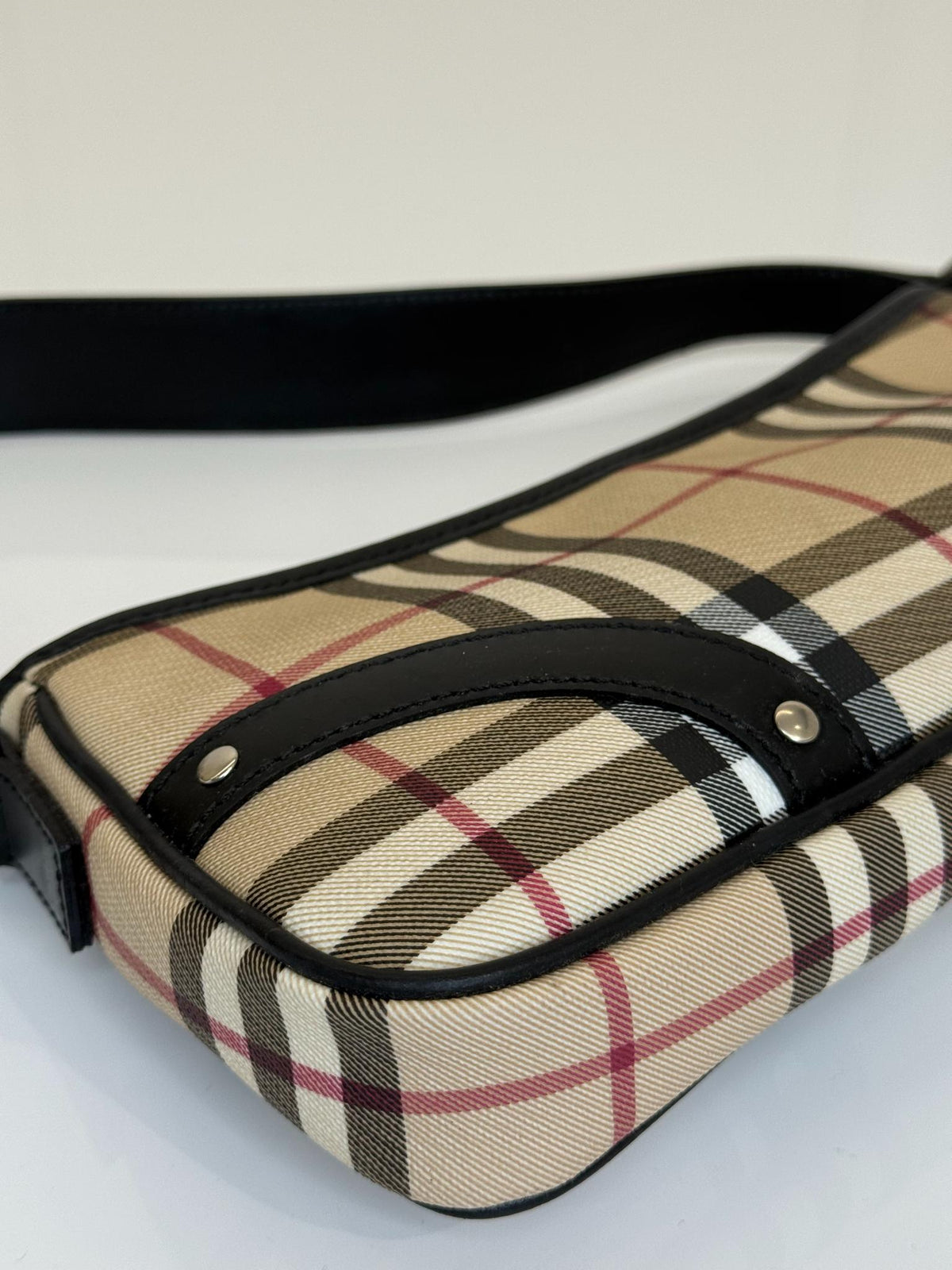 Burberry Black/Beige House Check PVC and Leather Pochette Bag