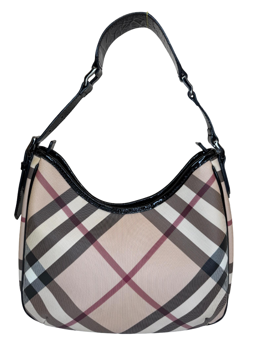 Burberry Beige/Black Nova Check PVC and Patent Leather Barton Hobo