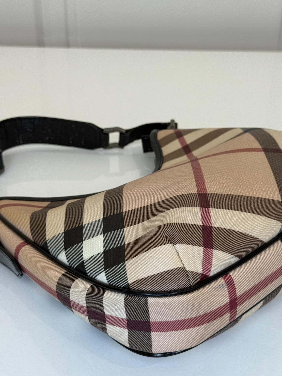 Burberry Beige/Black Nova Check PVC and Patent Leather Barton Hobo