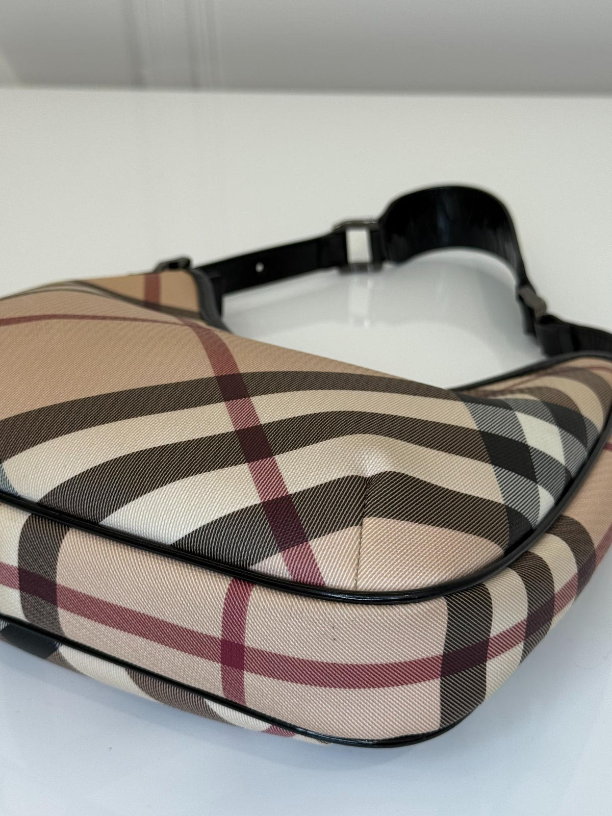 Burberry Beige/Black Nova Check PVC and Patent Leather Barton Hobo