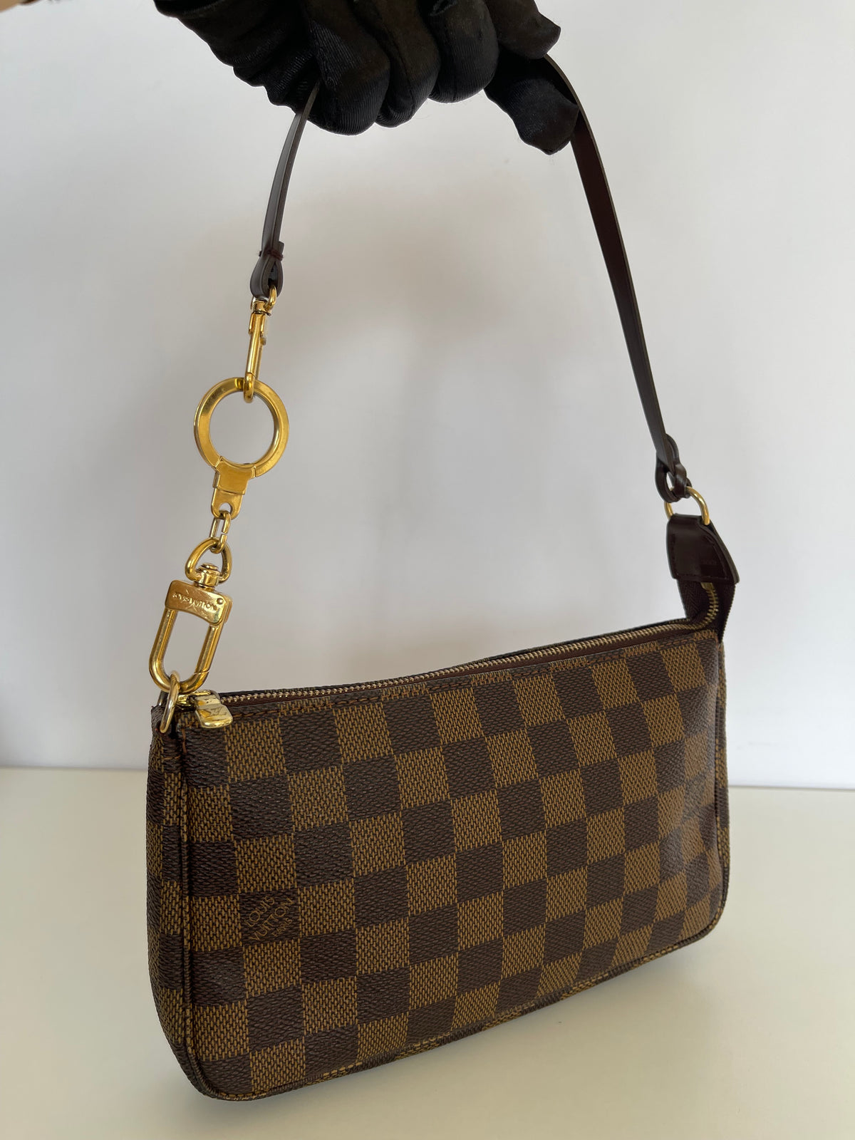 Louis Vuitton Pochette Accessories Damier Ebene Canvas with Extender Key Ring