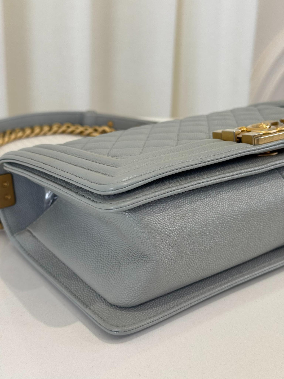 Chanel Caviar Quilted Medium Boy Flap Light Grey