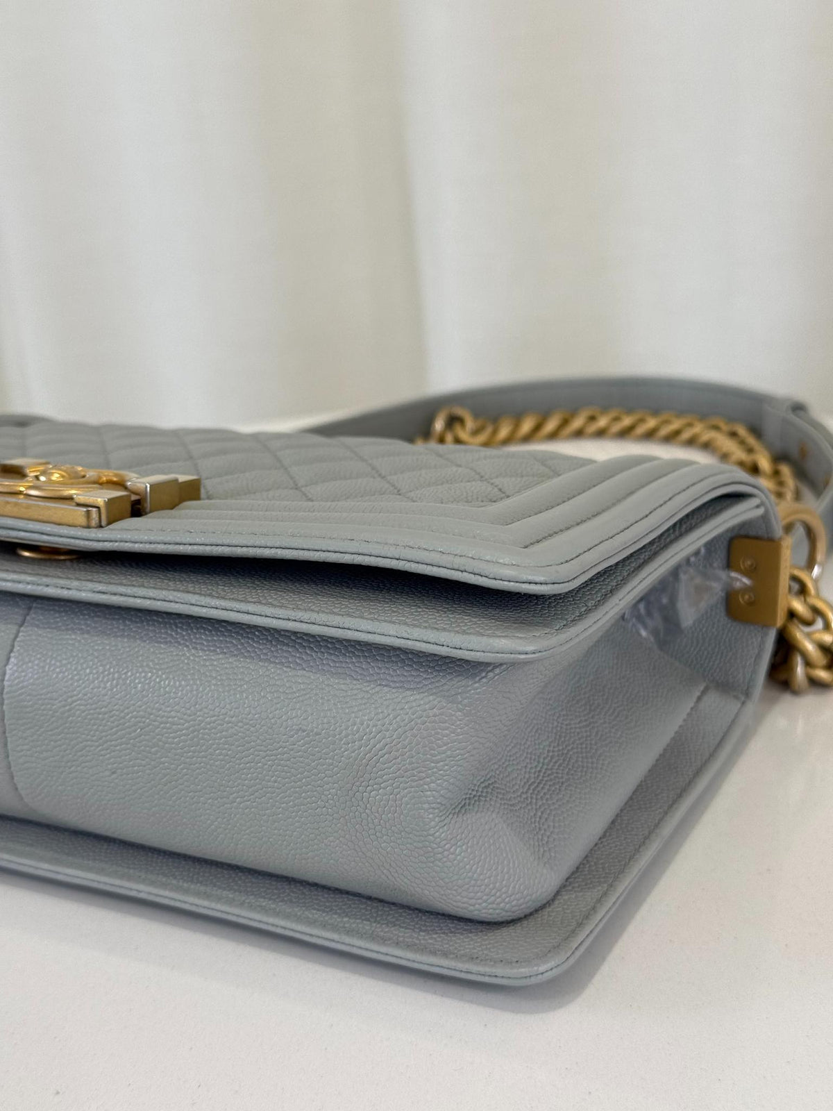 Chanel Caviar Quilted Medium Boy Flap Light Grey
