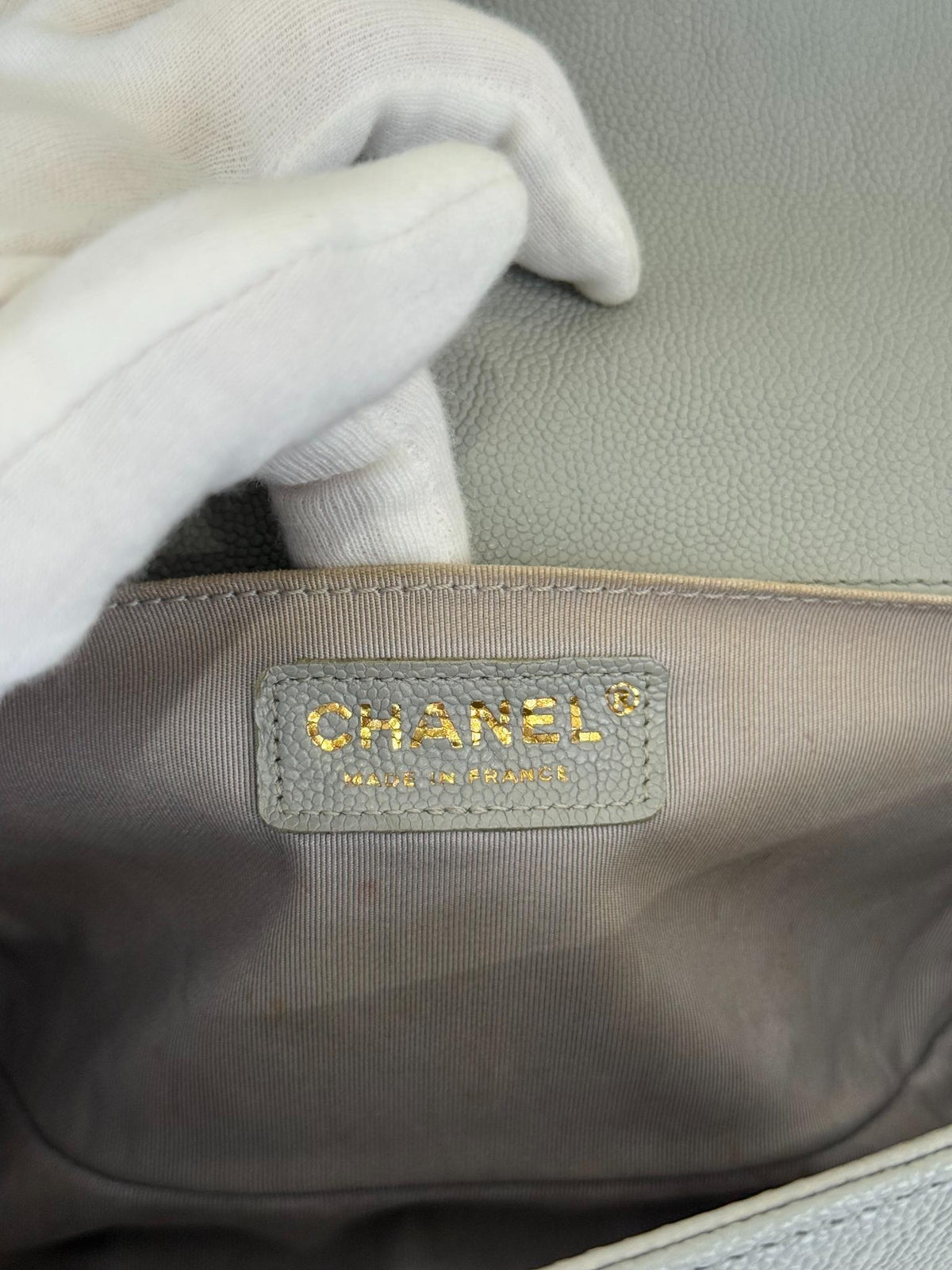 Chanel Caviar Quilted Medium Boy Flap Light Grey