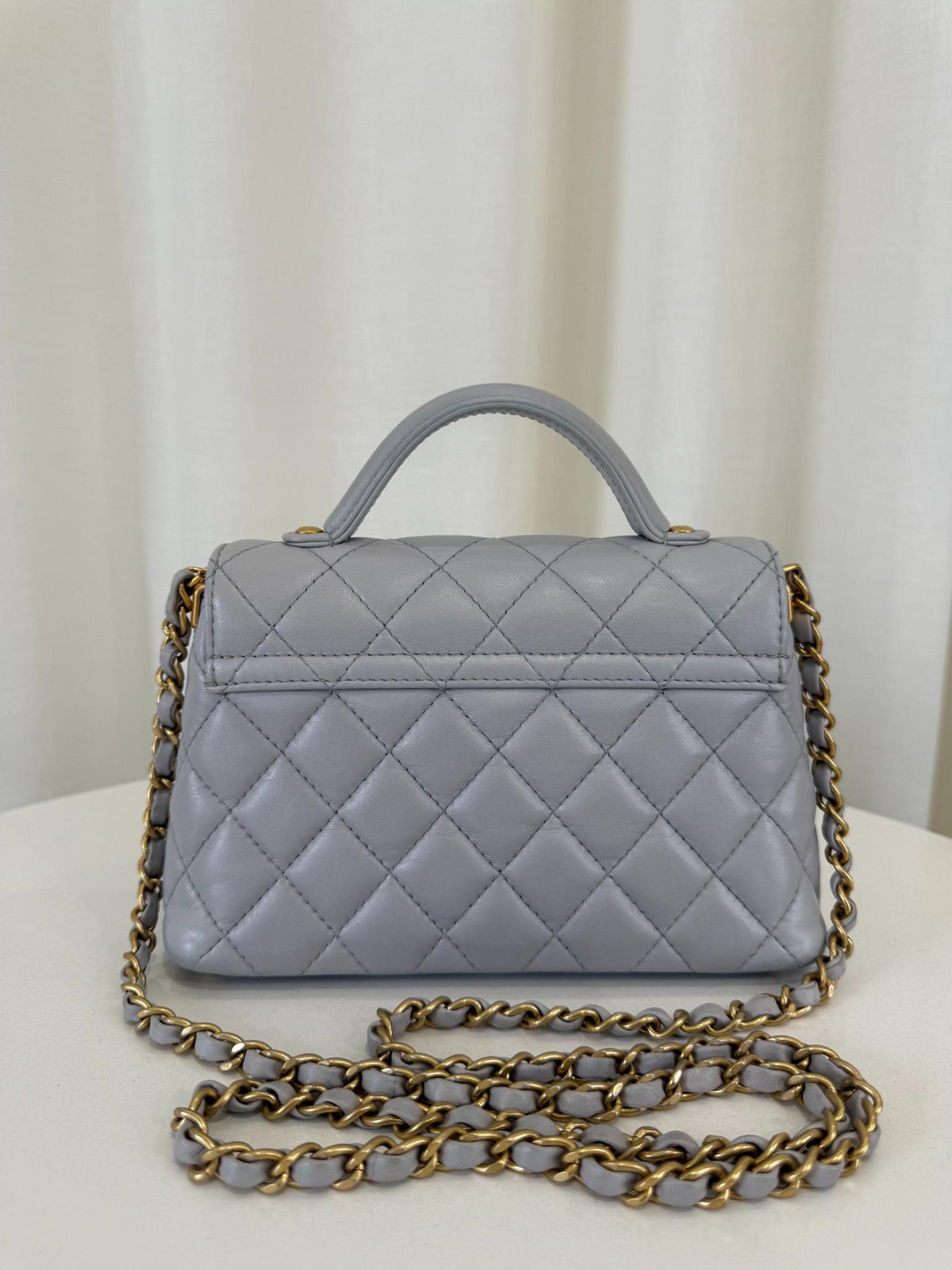 Chanel Grey Quilted Lambskin Mini Top Handle Flap Bag