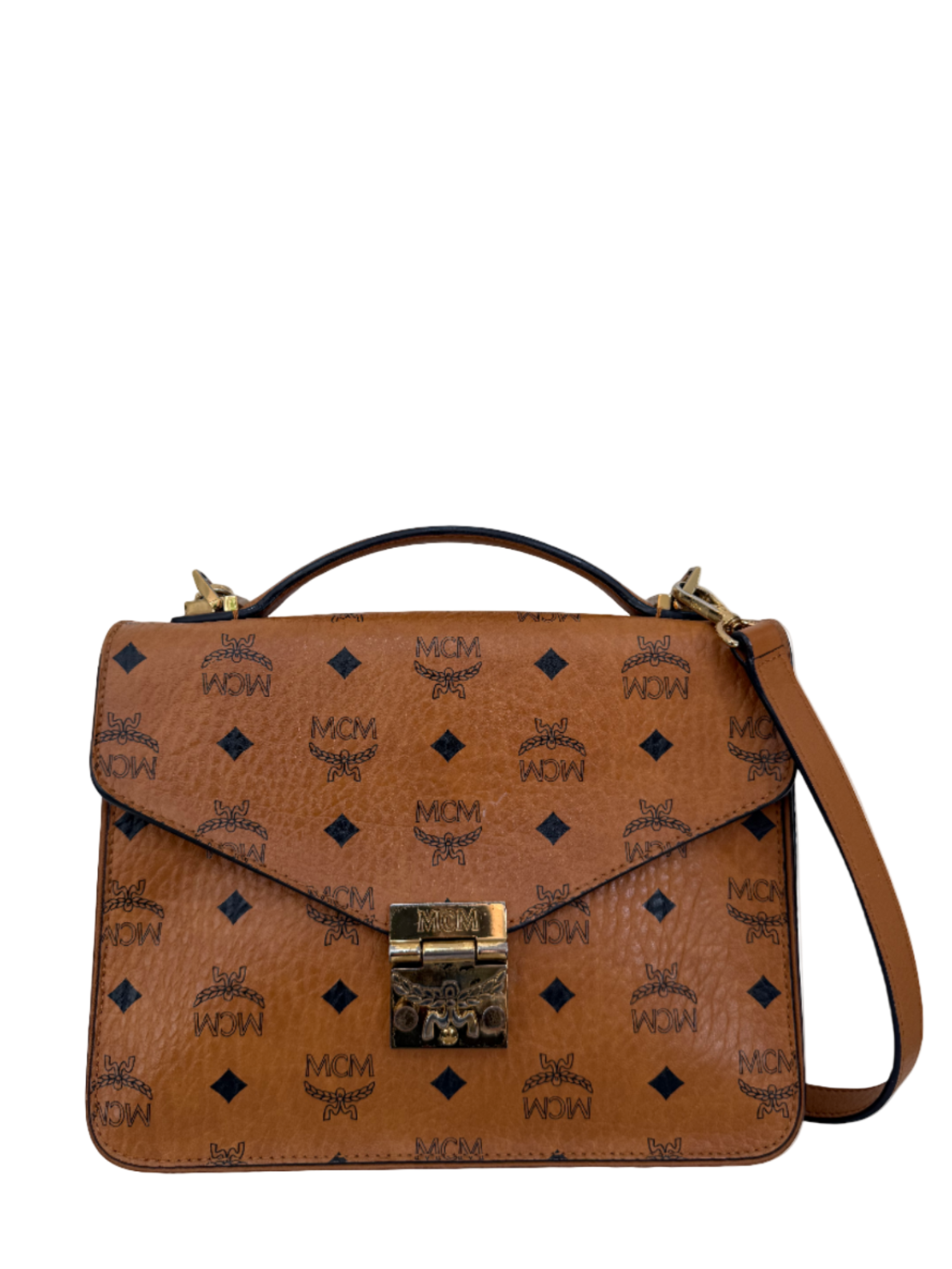 MCM Patricia Satchel Visetos Crossbody Bag Brown