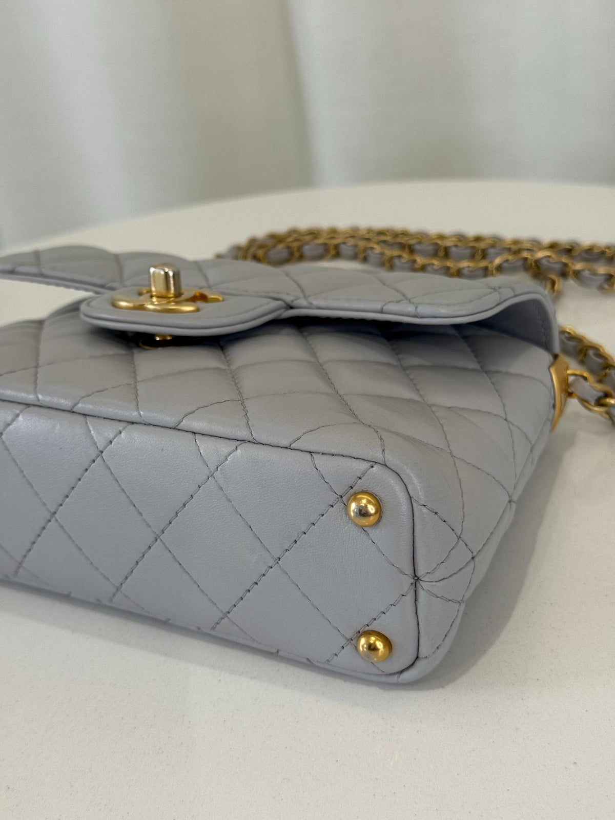 Chanel Grey Quilted Lambskin Mini Top Handle Flap Bag