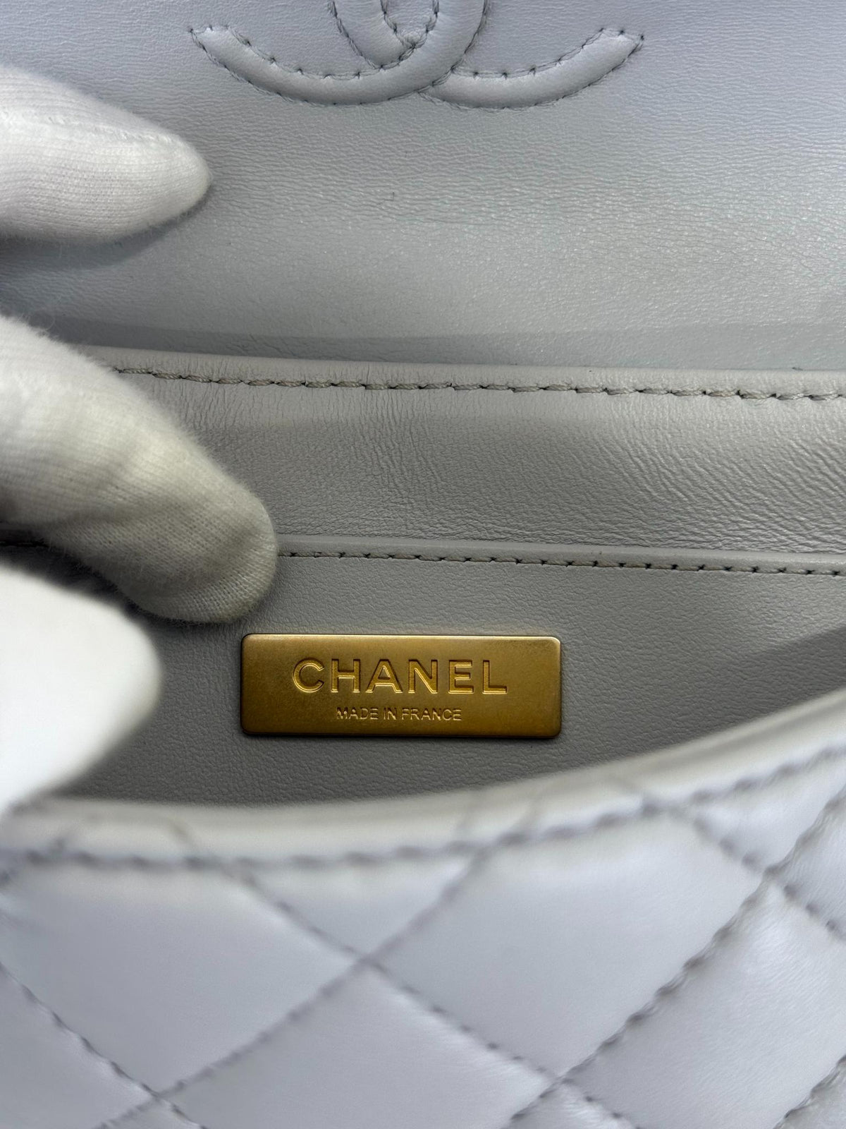 Chanel Grey Quilted Lambskin Mini Top Handle Flap Bag