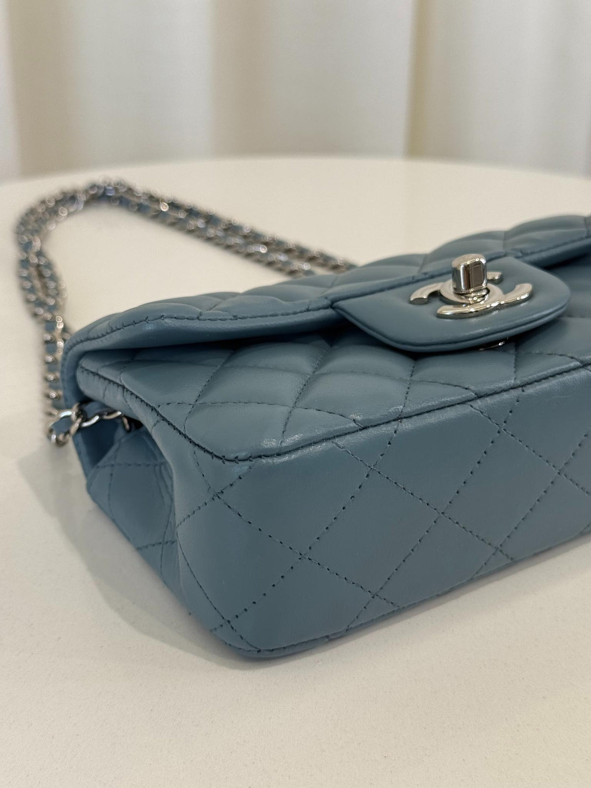 Chanel Blue Quilted Lambskin Mini Rectangular Classic Flap Bag
