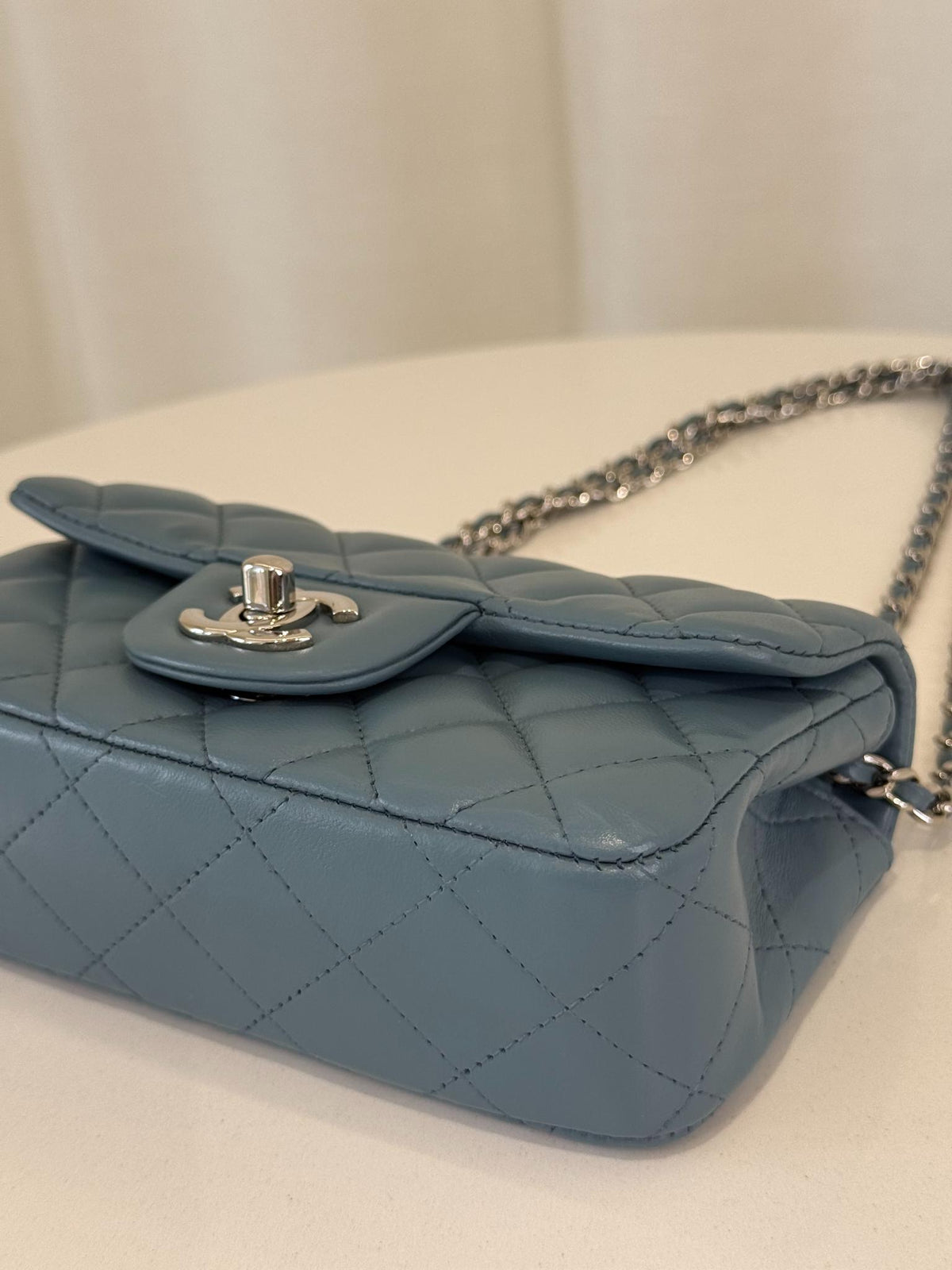 Chanel Blue Quilted Lambskin Mini Rectangular Classic Flap Bag