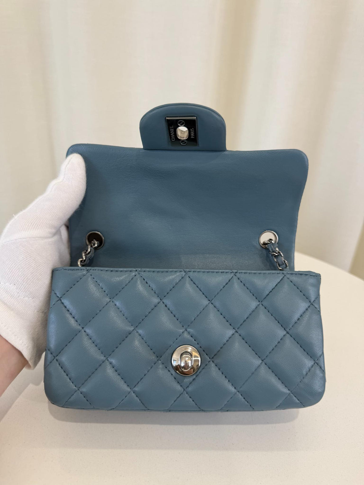Chanel Blue Quilted Lambskin Mini Rectangular Classic Flap Bag
