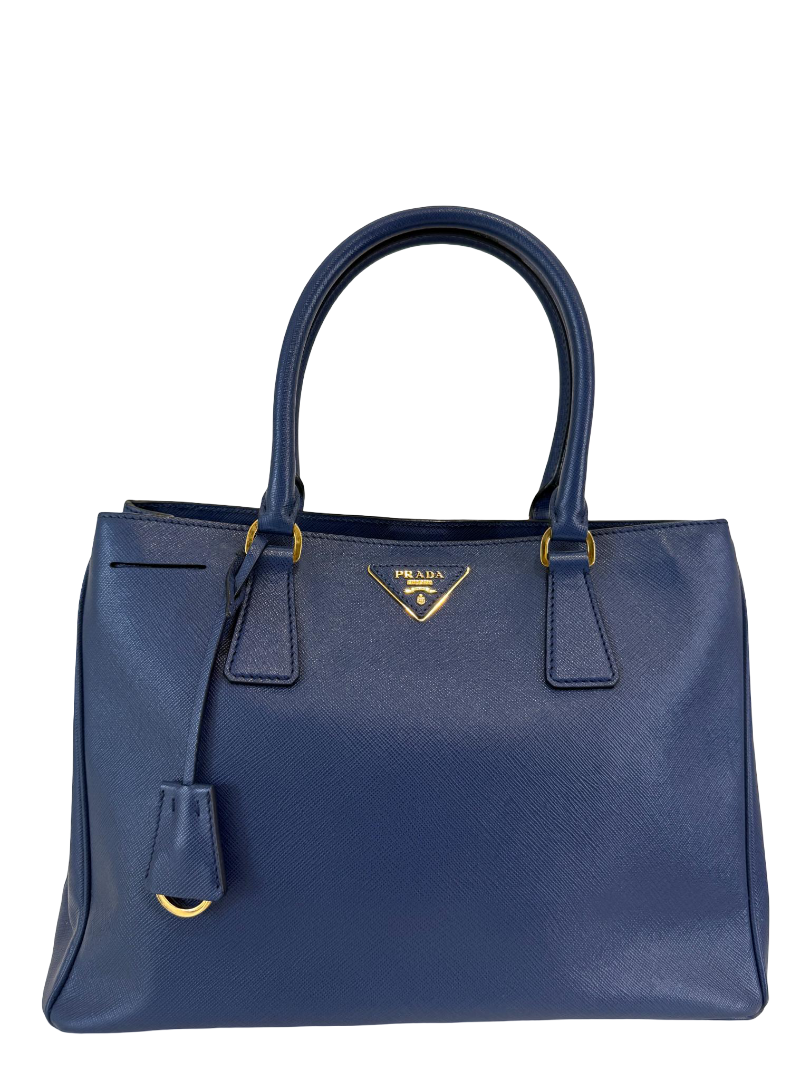 Prada Galleria Blue Saffiano Leather Medium Double Zip Tote Bag