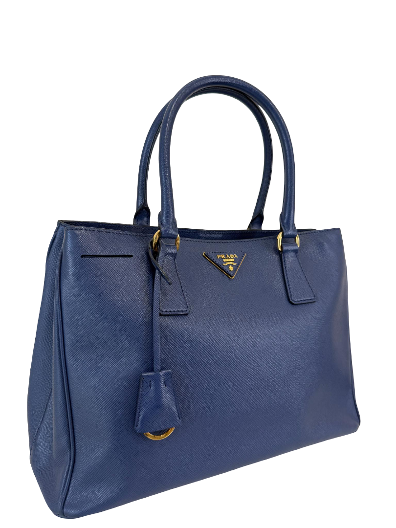 Prada Galleria Blue Saffiano Leather Medium Double Zip Tote Bag