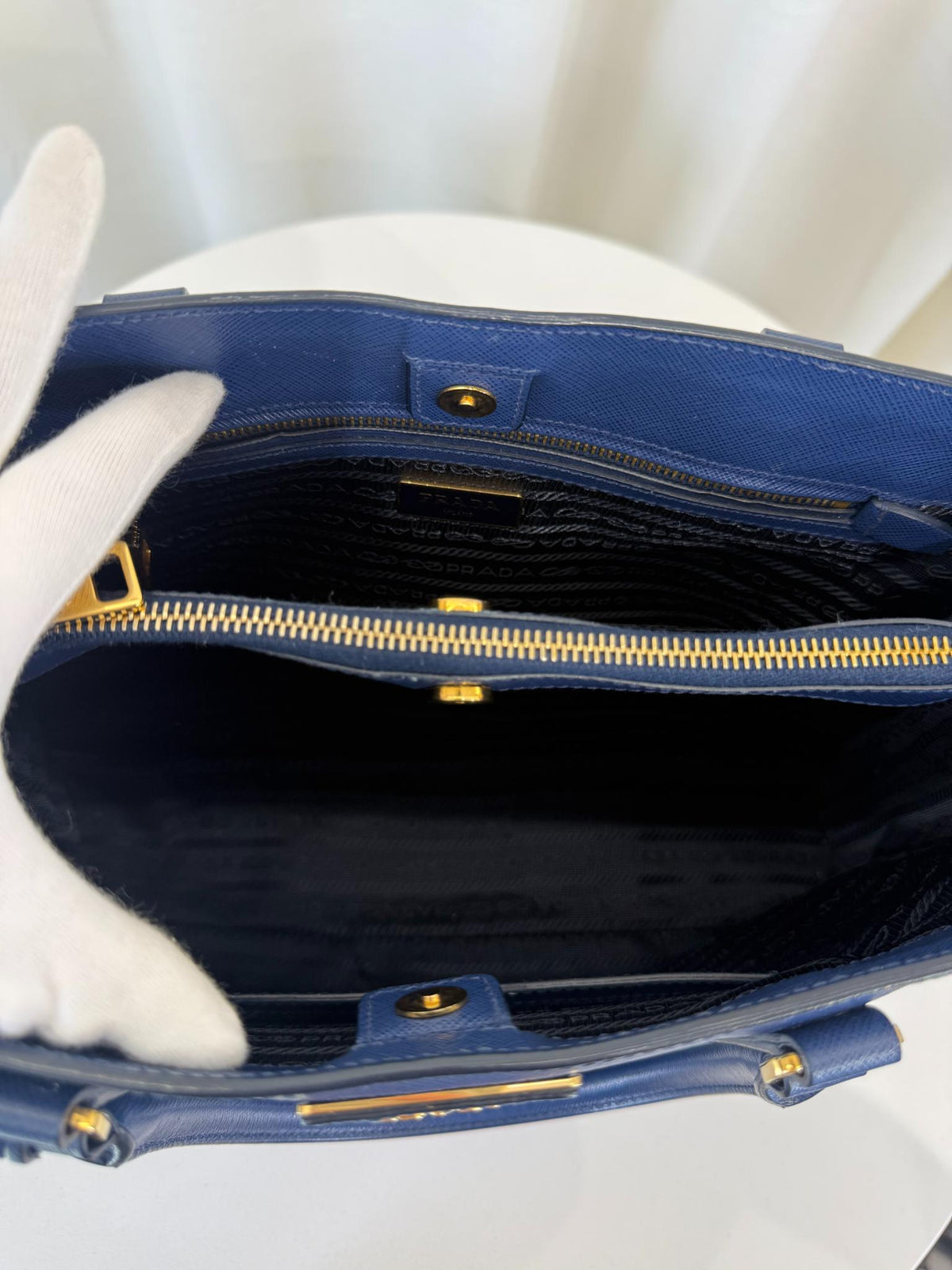 Prada Galleria Blue Saffiano Leather Medium Double Zip Tote Bag