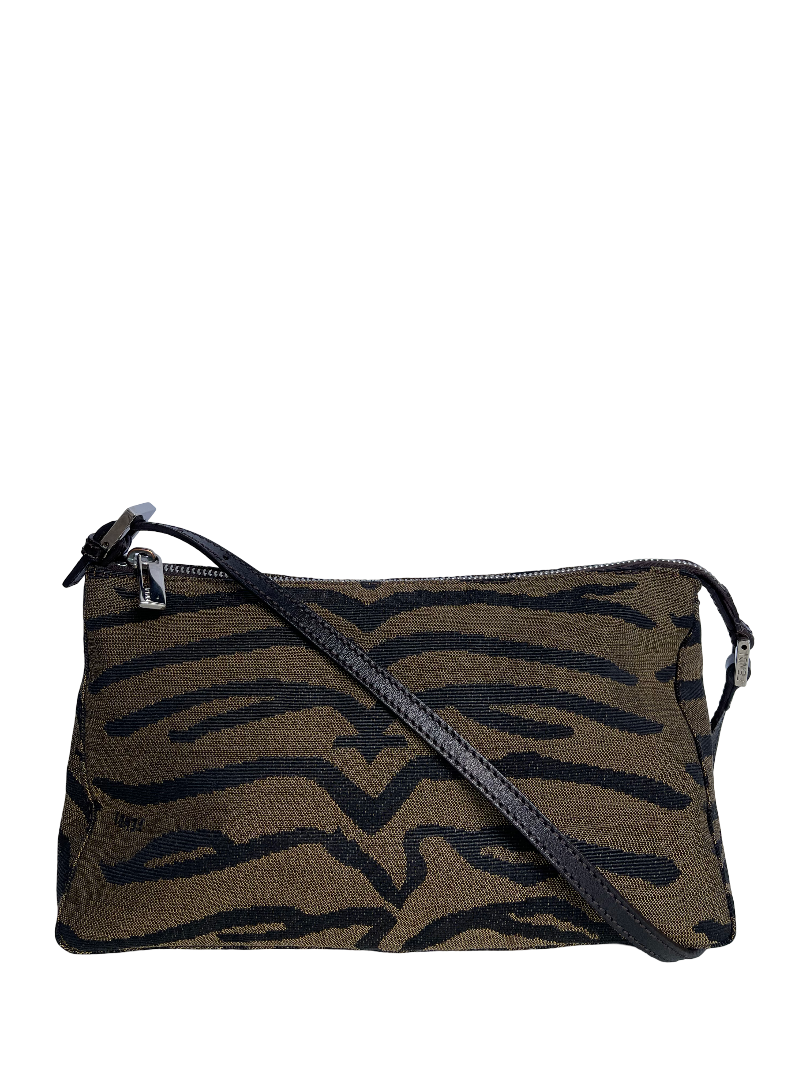 Fendi Brown Zebra Print Canvas Vintage Baguette