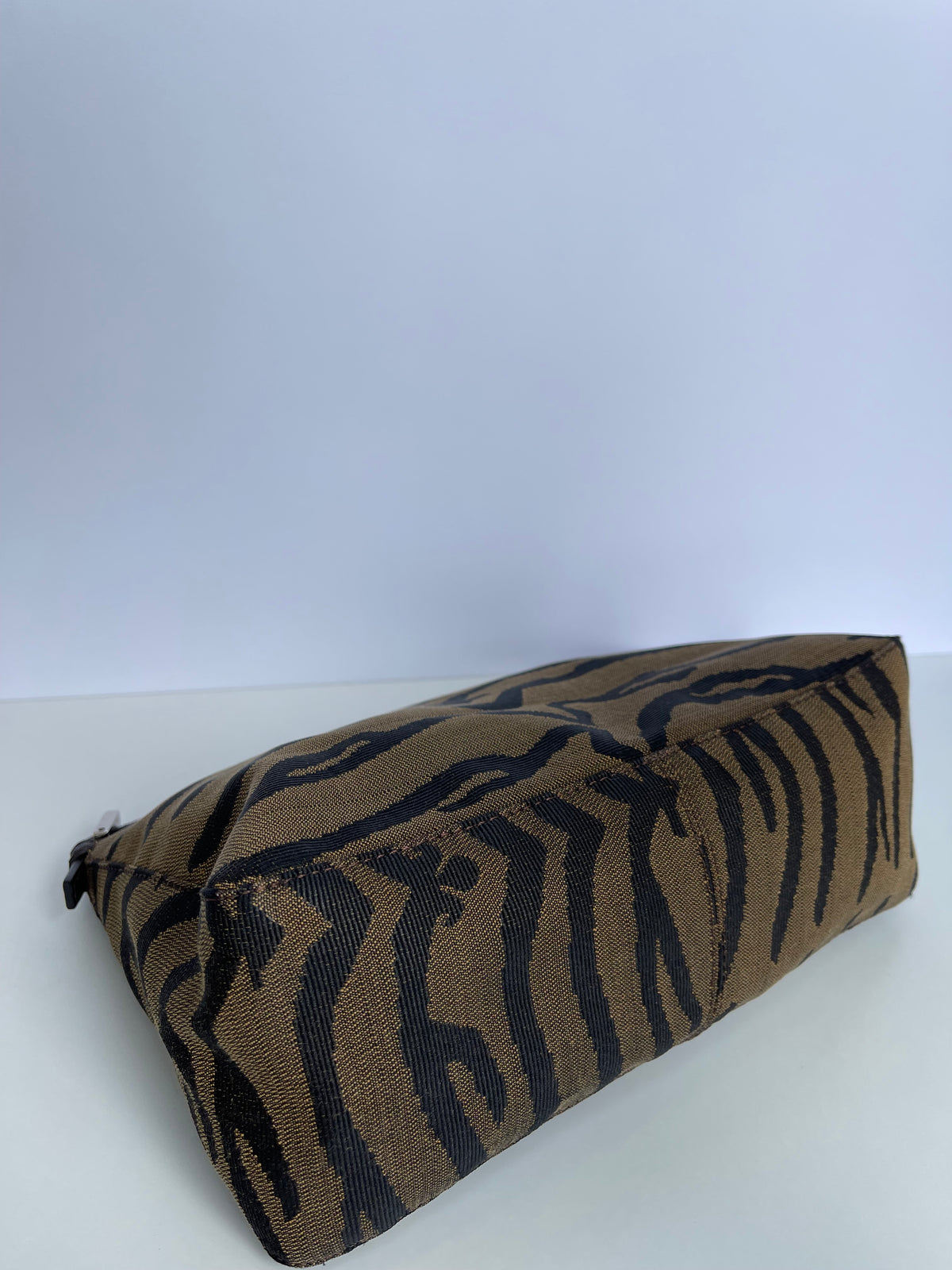 Fendi Brown Zebra Print Canvas Vintage Baguette