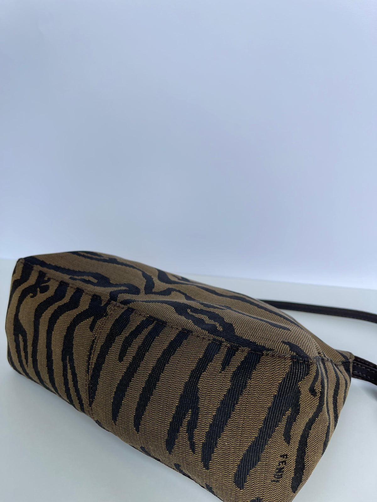 Fendi Brown Zebra Print Canvas Vintage Baguette