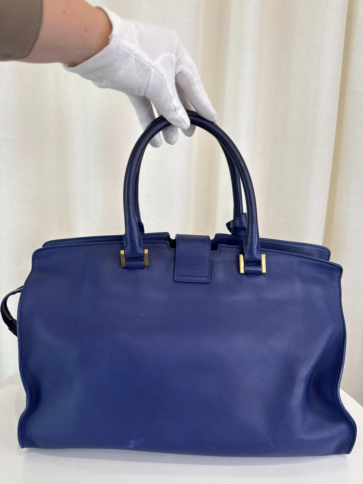 Saint Laurent Blue Smooth Calfskin Leather Cabas Classic Y Bag