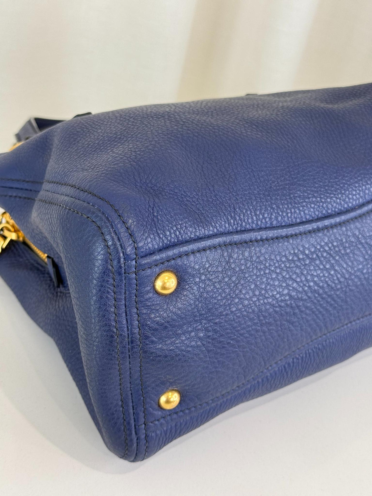 Miu Miu Vitello Daino Blue Leather Tote