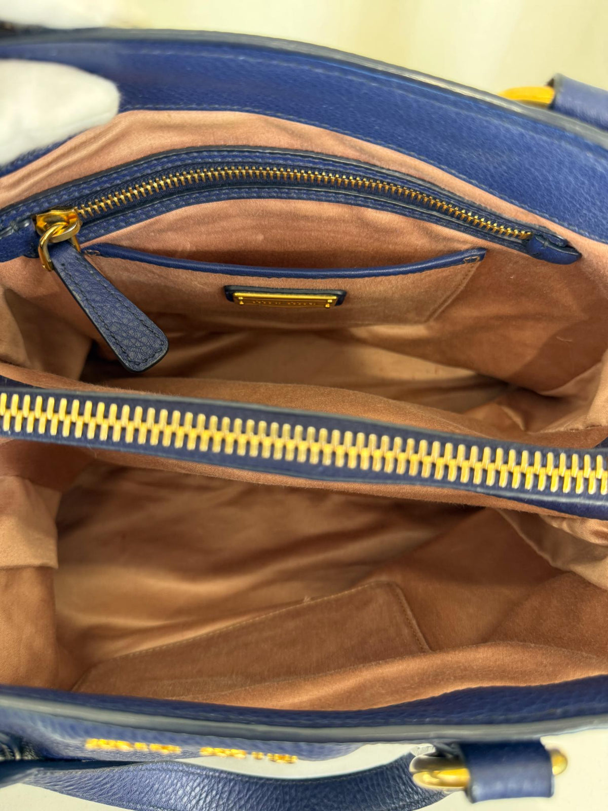 Miu Miu Vitello Daino Blue Leather Tote
