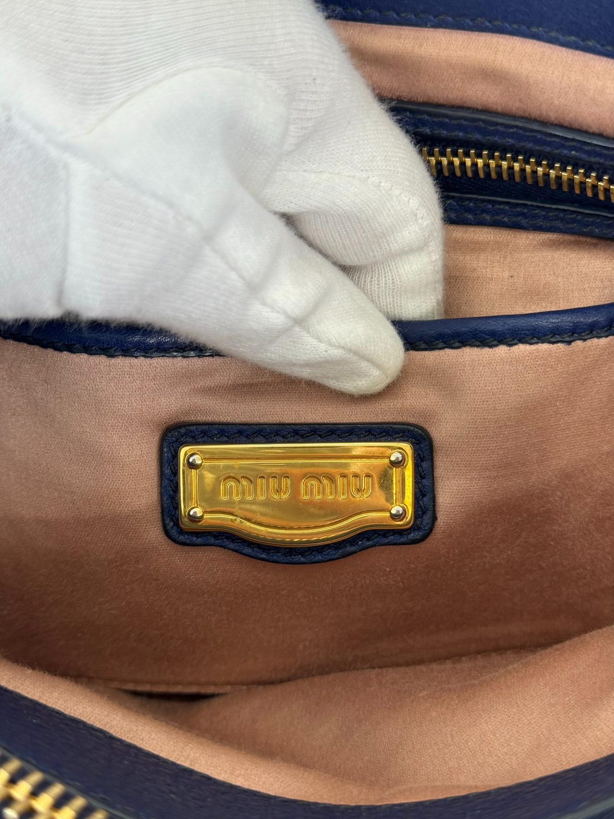 Miu Miu Vitello Daino Blue Leather Tote