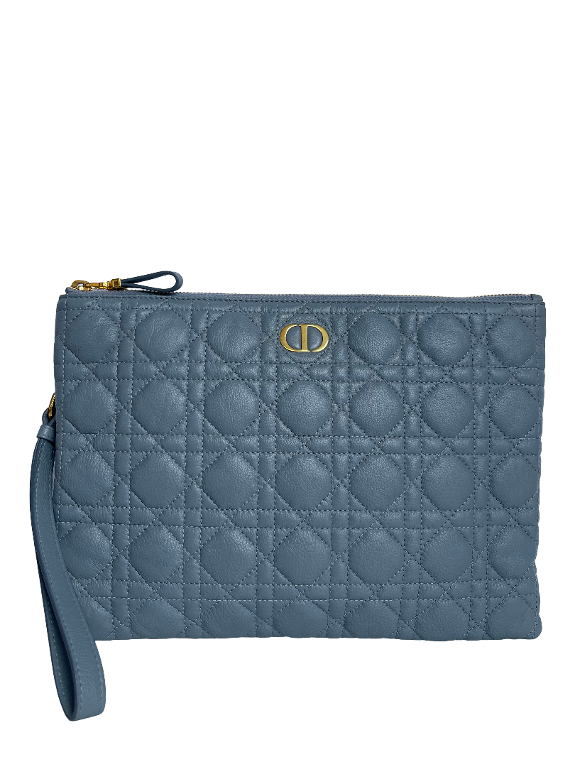 Dior Caro Daily Pouch in Cloud Blue calfskin
