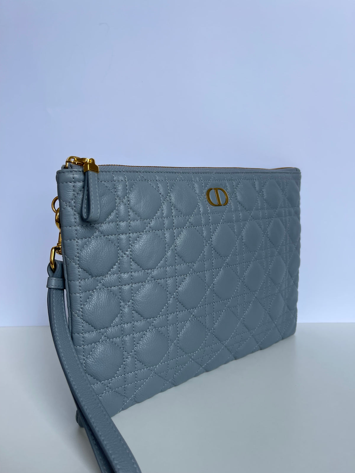 Dior Caro Daily Pouch in Cloud Blue calfskin