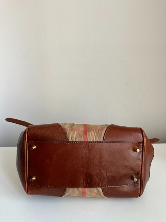 Burberry Brown Leather Bridle House Check Canvas Canterbury Tote Bag