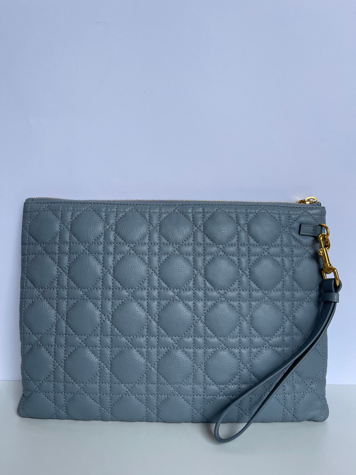 Dior Caro Daily Pouch in Cloud Blue calfskin