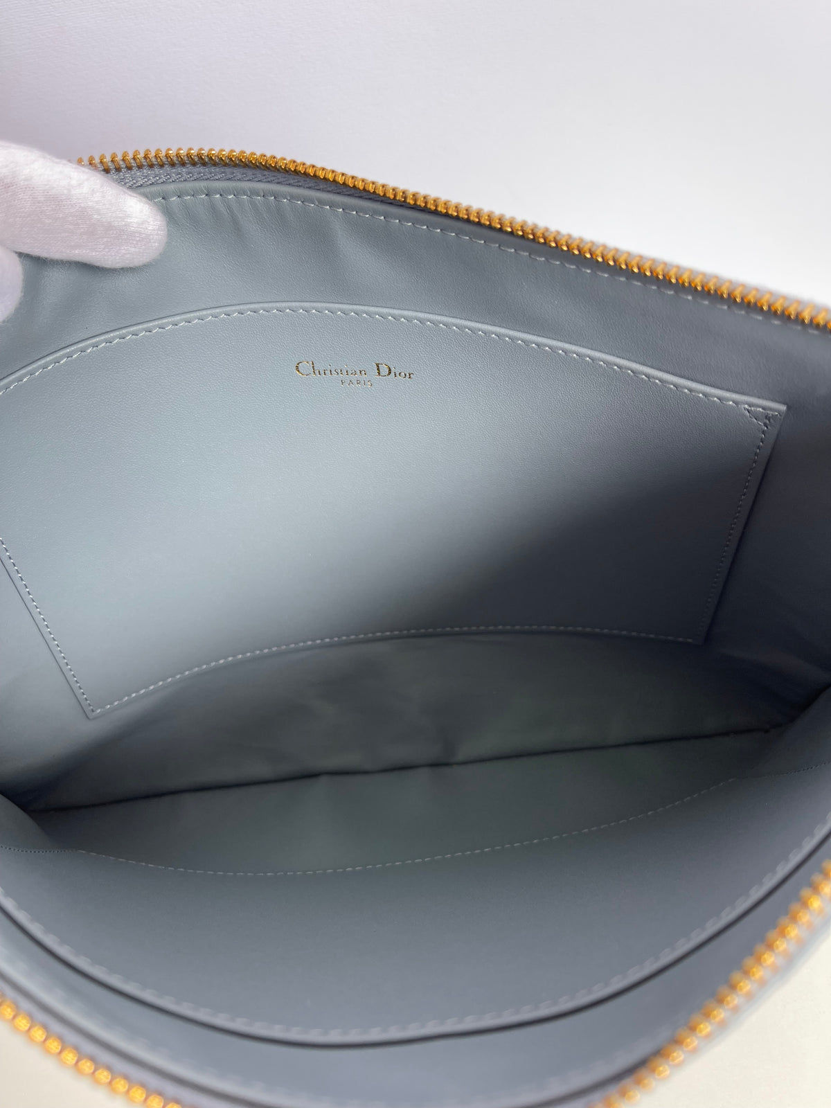 Dior Caro Daily Pouch in Cloud Blue calfskin