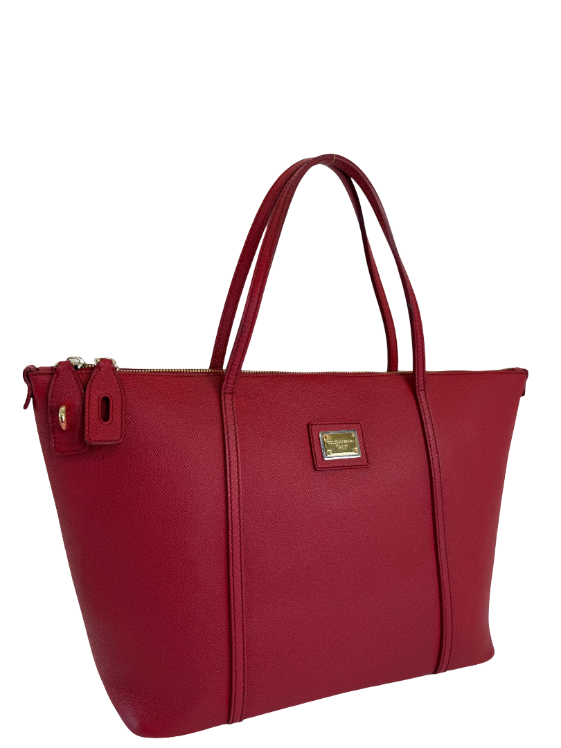 Dolce Gabbana Escape Red Dauphine Leather Tote Bag