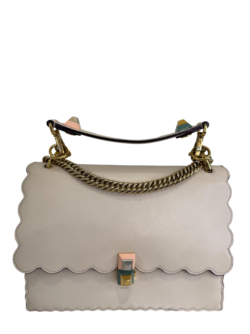 Fendi Beige Leather Small Scalloped Kan I Shoulder Bag