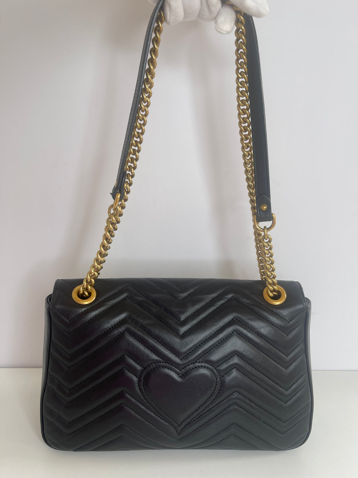 Gucci Calfskin Matelasse Animal Studs Medium GG Marmont Shoulder Bag Black