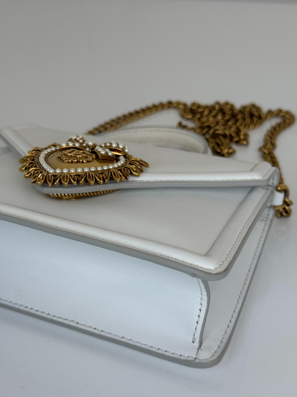 Dolce Gabbana Small Devotion White Smooth Calfskin Leather Bag